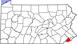 Map of Pennsylvania highlighting Delaware County.svg
