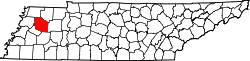 Map of Tennessee highlighting Gibson County.svg
