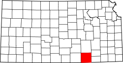 Map of Kansas highlighting Cowley County.svg