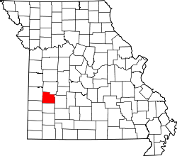 Map of Missouri highlighting Cedar County.svg