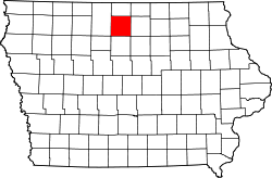 Map of Iowa highlighting Hancock County.svg