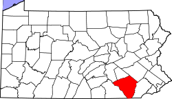 Map of Pennsylvania highlighting Lancaster County.svg