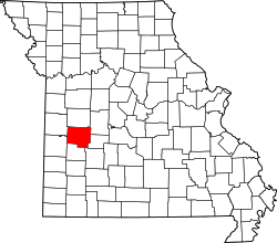 Map of Missouri highlighting St. Clair County.svg