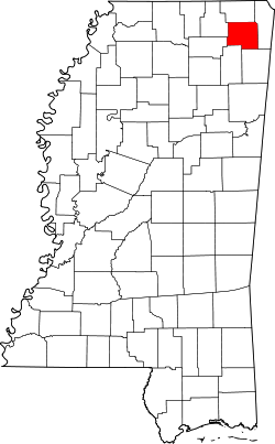 Map of Mississippi highlighting Prentiss County.svg