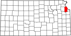 Map of Kansas highlighting Leavenworth County.svg