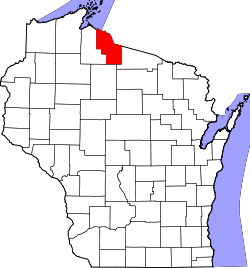 Map of Wisconsin highlighting Iron County.svg