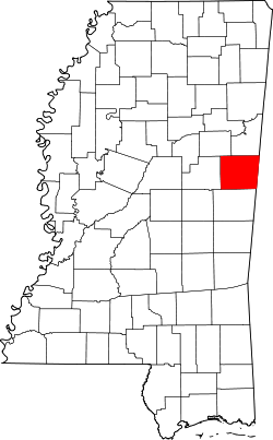 Map of Mississippi highlighting Noxubee County.svg