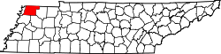 Map of Tennessee highlighting Obion County.svg
