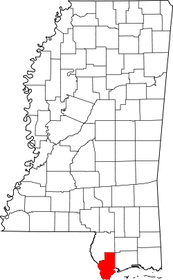 Map of Mississippi highlighting Hancock County.svg