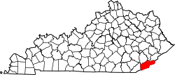 Map of Kentucky highlighting Harlan County.svg